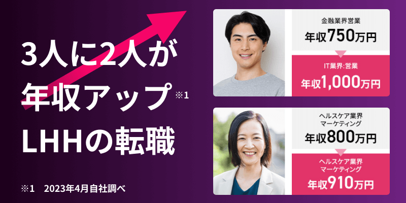 3人に2人が年収アップ※1 LHHの転職 ※1　2023年4月自社調べ